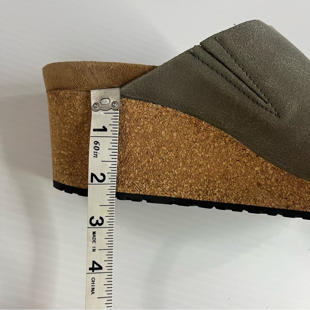 Birkenstock New Papillio Namica Washed Metallic Stone Gold Suede Sz 7 Wedges - Picture 7 of 8